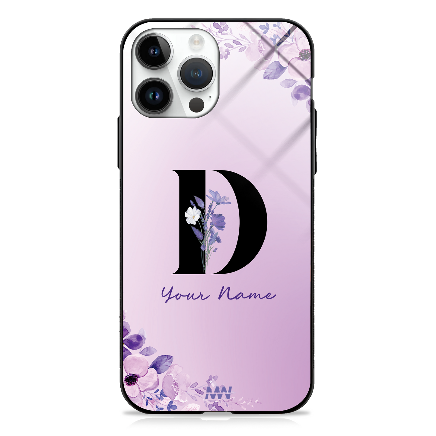 Purple Petals Custom Name Floral Premium GLASS CASES - - MW Stuffs -