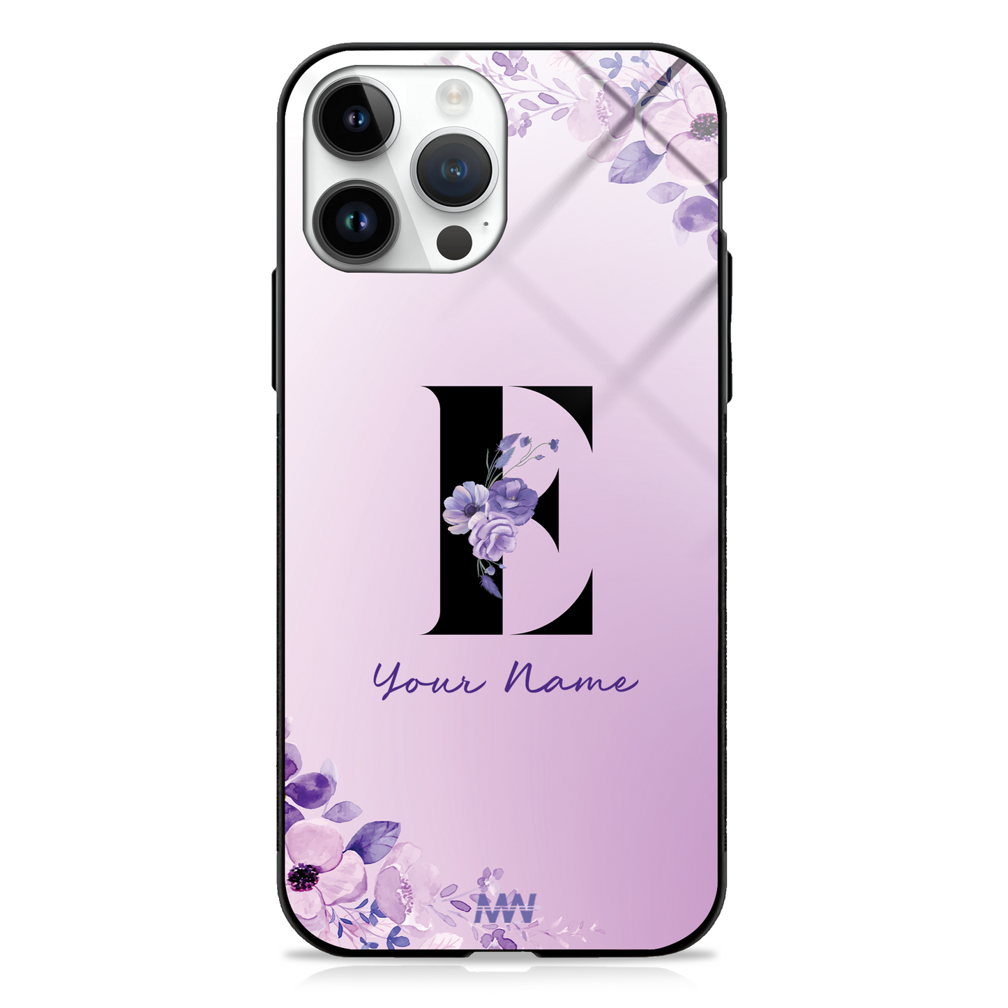 Purple Petals Custom Name Floral Premium GLASS CASES - - MW Stuffs -