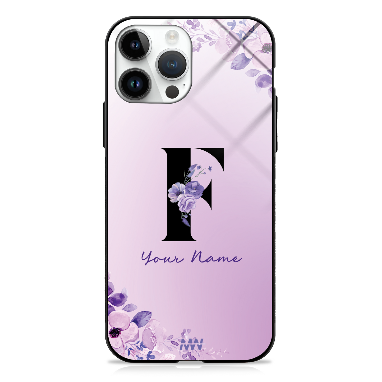 Purple Petals Custom Name Floral Premium GLASS CASES - - MW Stuffs -
