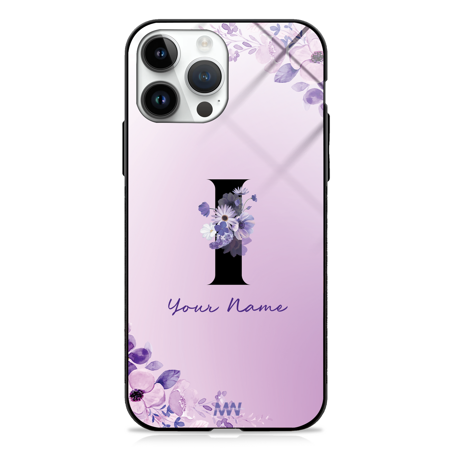 Purple Petals Custom Name Floral Premium GLASS CASES - - MW Stuffs -