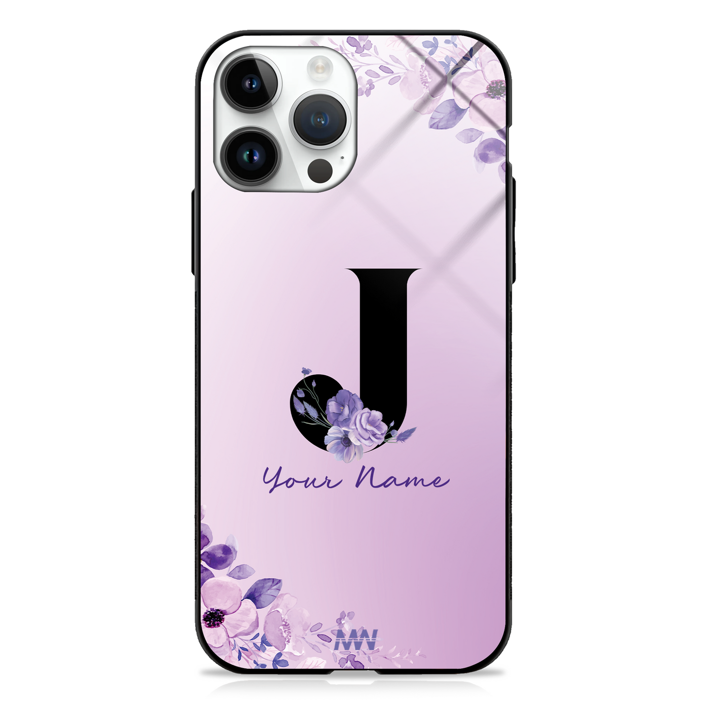 Purple Petals Custom Name Floral Premium GLASS CASES - - MW Stuffs -