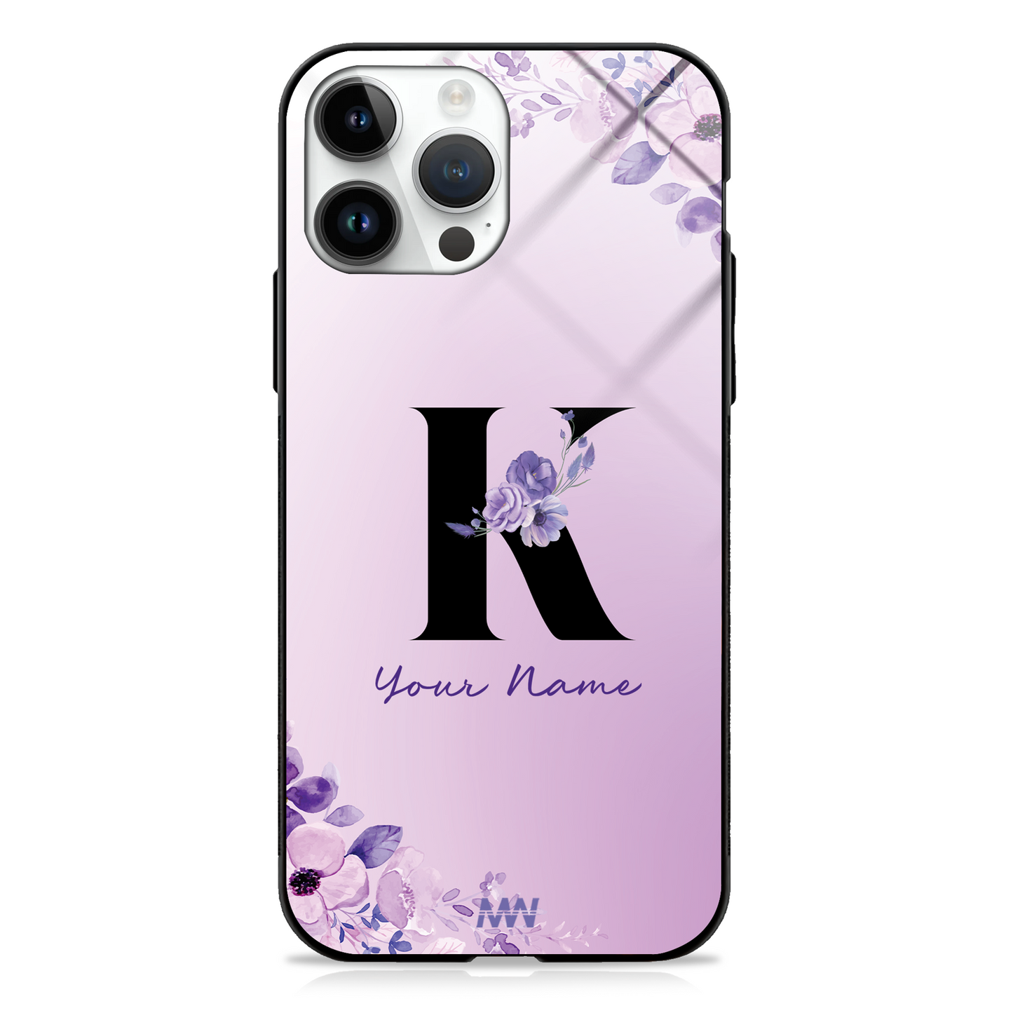 Purple Petals Custom Name Floral Premium GLASS CASES - - MW Stuffs -