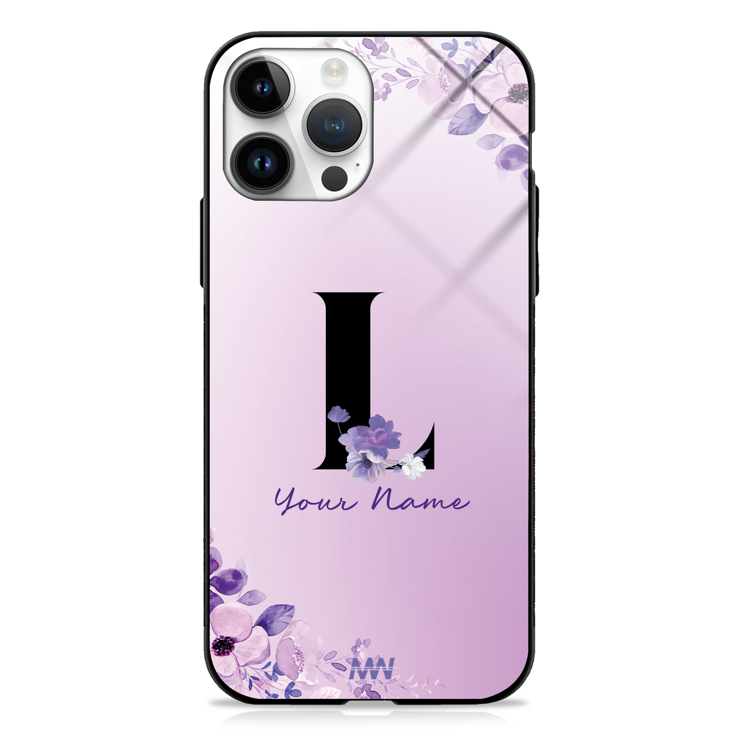 Purple Petals Custom Name Floral Premium GLASS CASES - - MW Stuffs -
