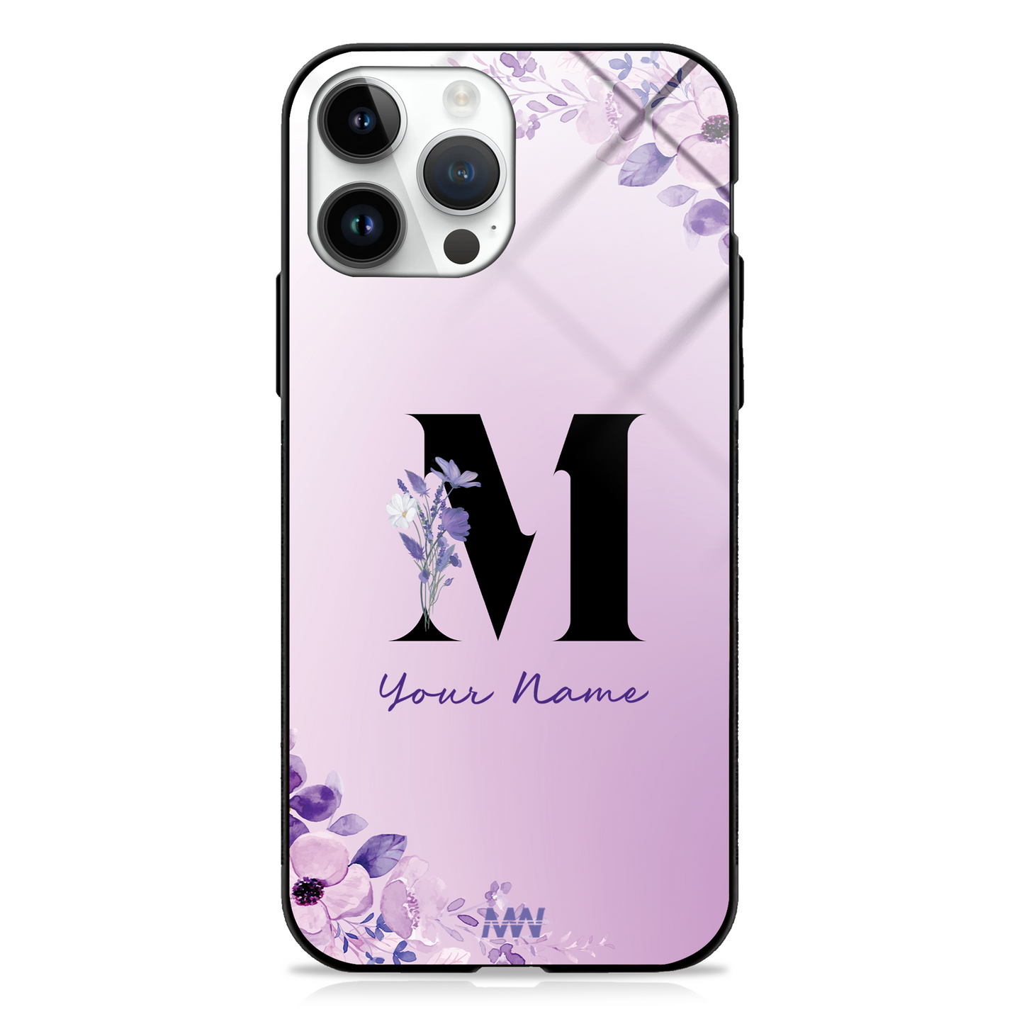 Purple Petals Custom Name Floral Premium GLASS CASES - - MW Stuffs -