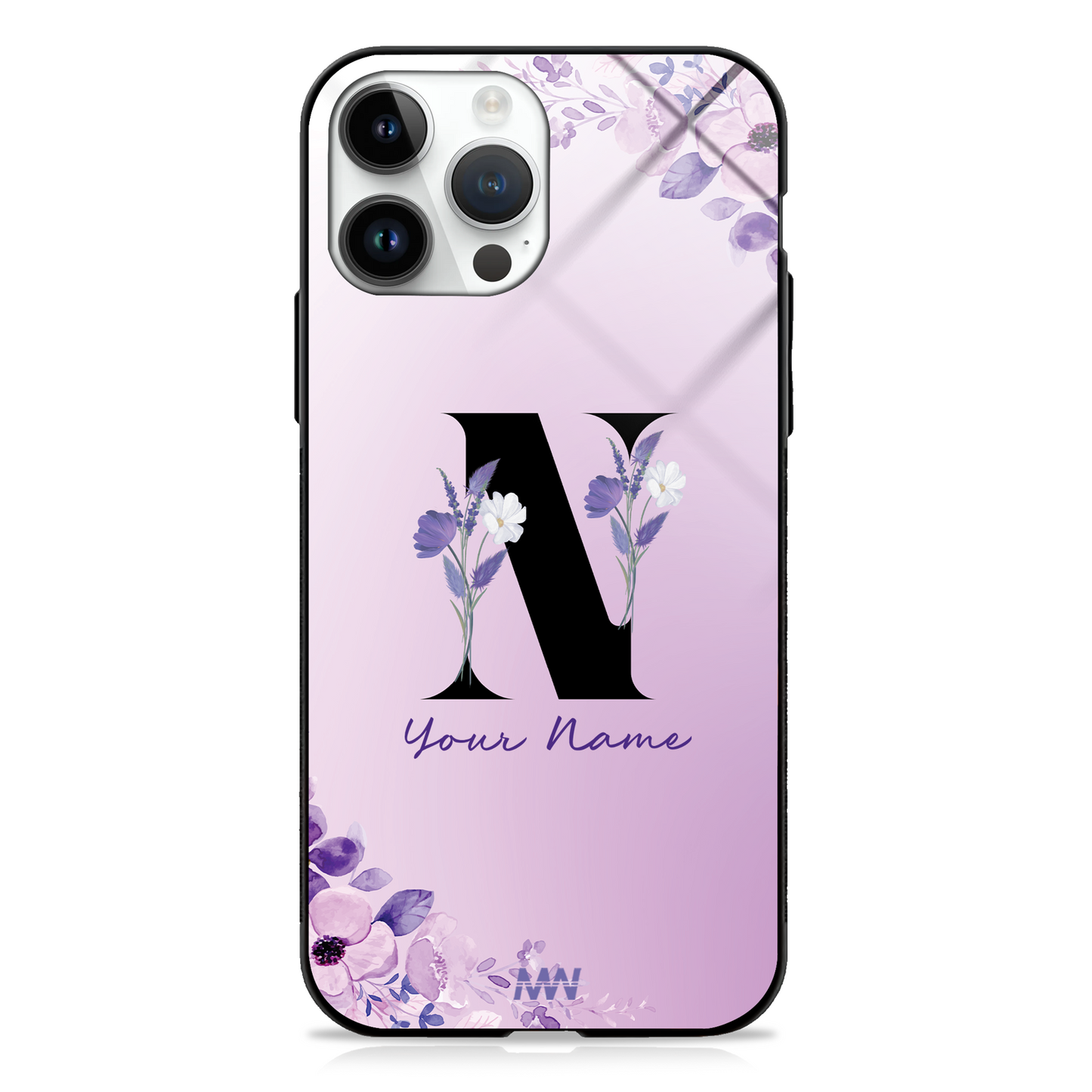 Purple Petals Custom Name Floral Premium GLASS CASES - - MW Stuffs -