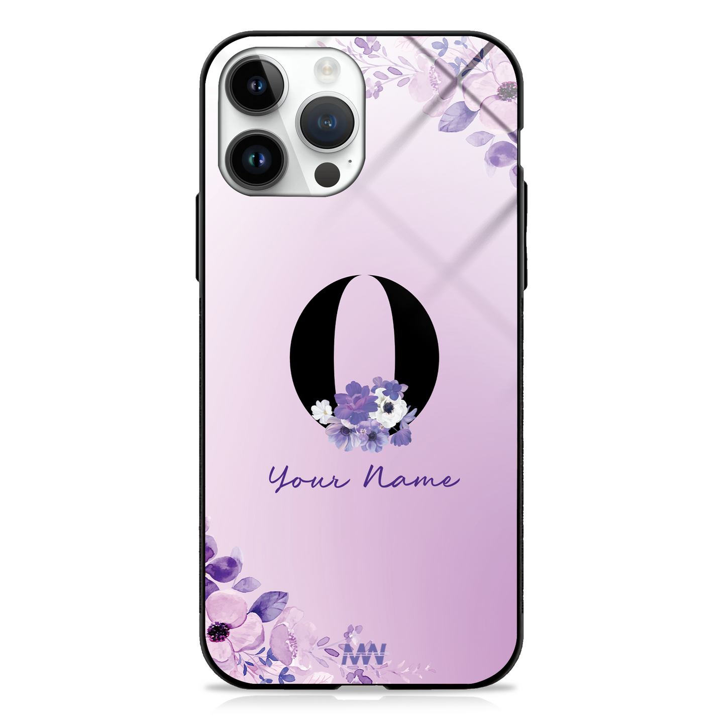 Purple Petals Custom Name Floral Premium GLASS CASES - - MW Stuffs -