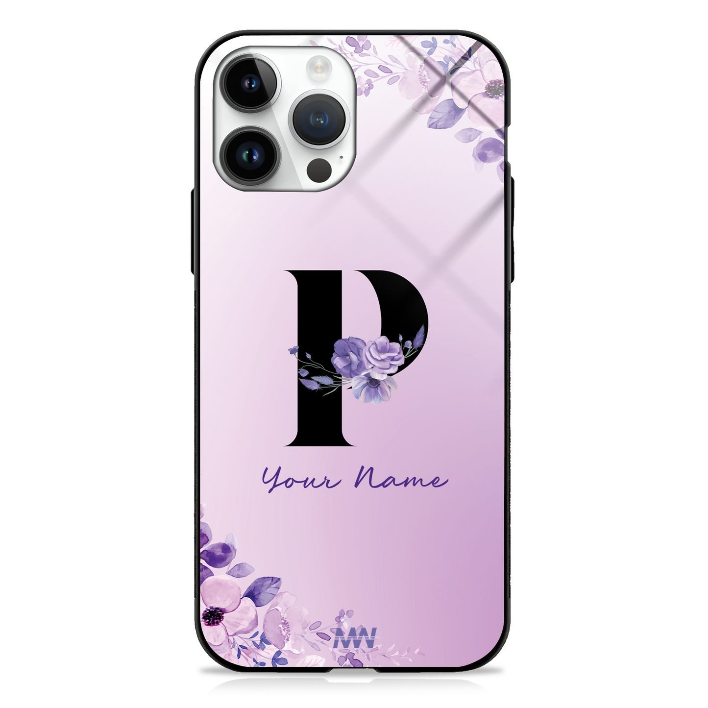 Purple Petals Custom Name Floral Premium GLASS CASES - - MW Stuffs -