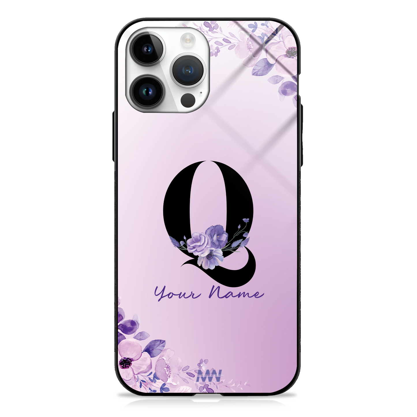 Purple Petals Custom Name Floral Premium GLASS CASES - - MW Stuffs -
