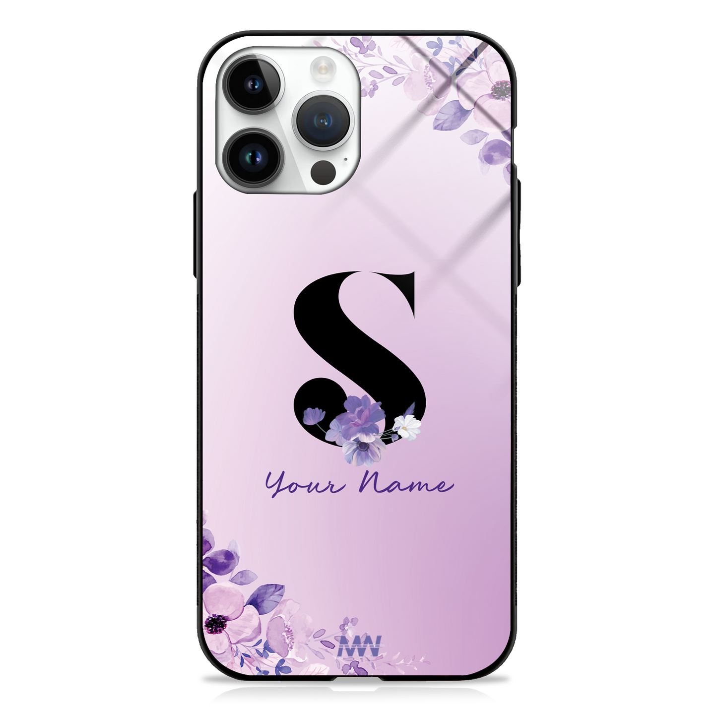 Purple Petals Custom Name Floral Premium GLASS CASES - - MW Stuffs -
