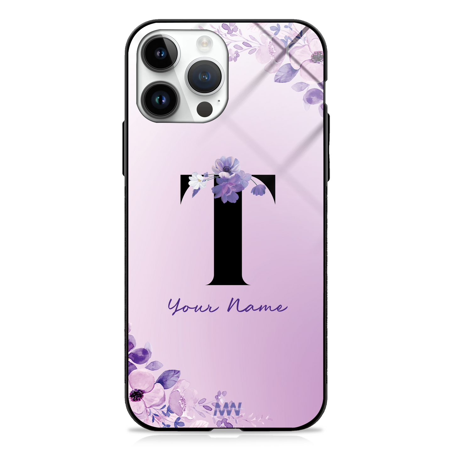 Purple Petals Custom Name Floral Premium GLASS CASES - - MW Stuffs -