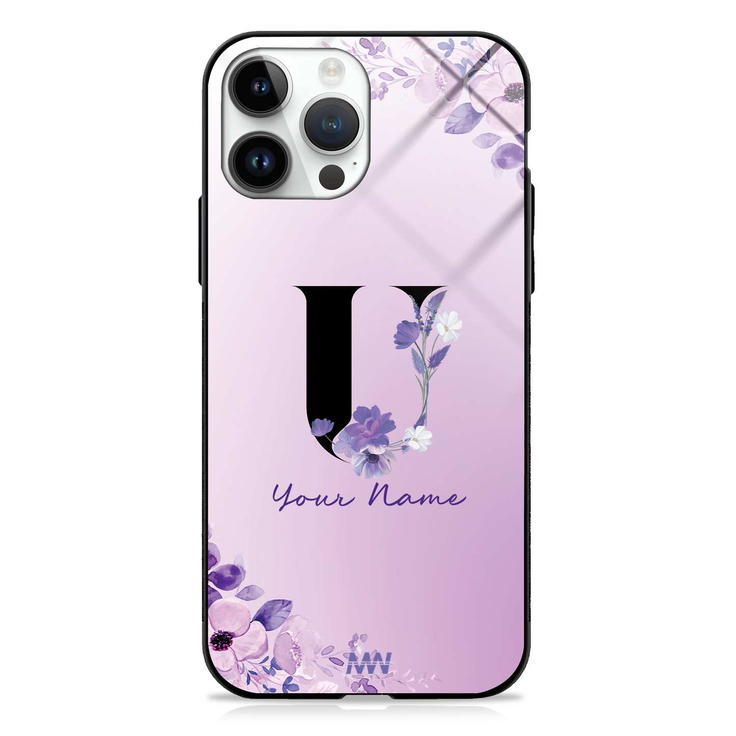 Purple Petals Custom Name Floral Premium GLASS CASES - - MW Stuffs -