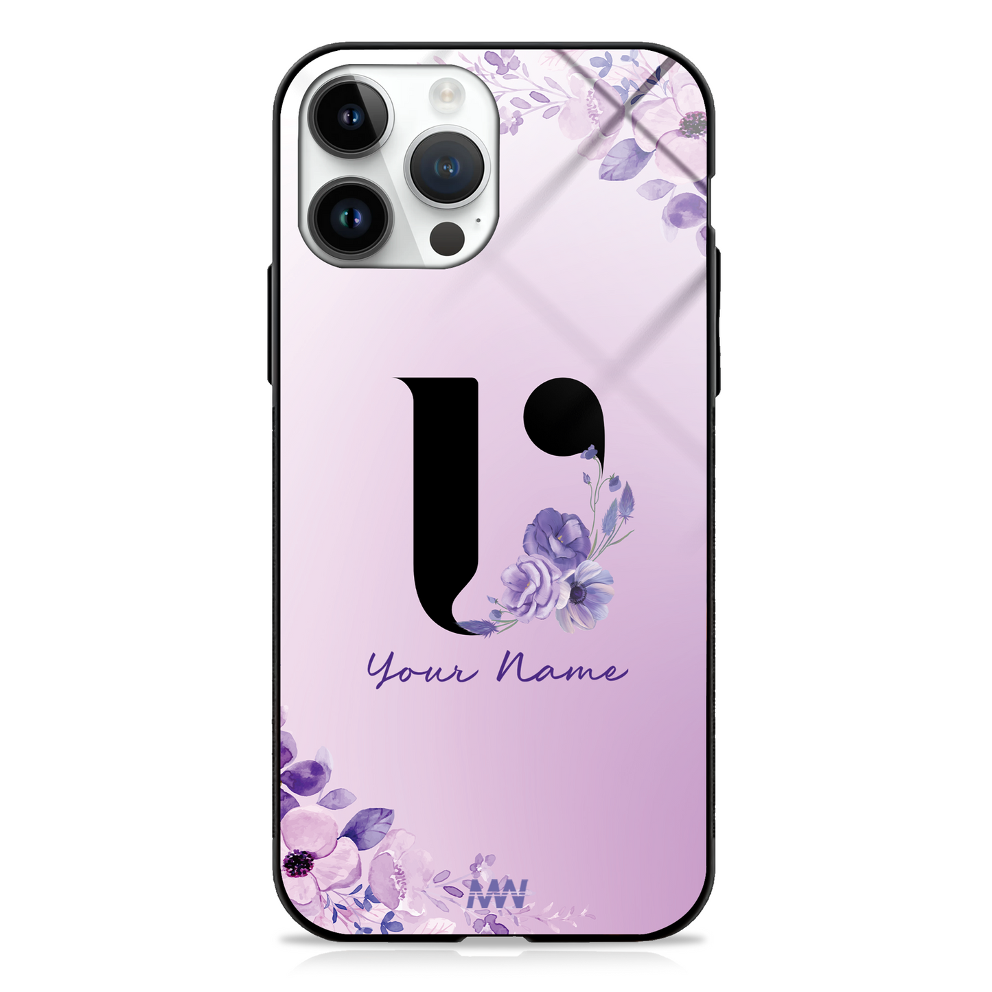 Purple Petals Custom Name Floral Premium GLASS CASES - - MW Stuffs -
