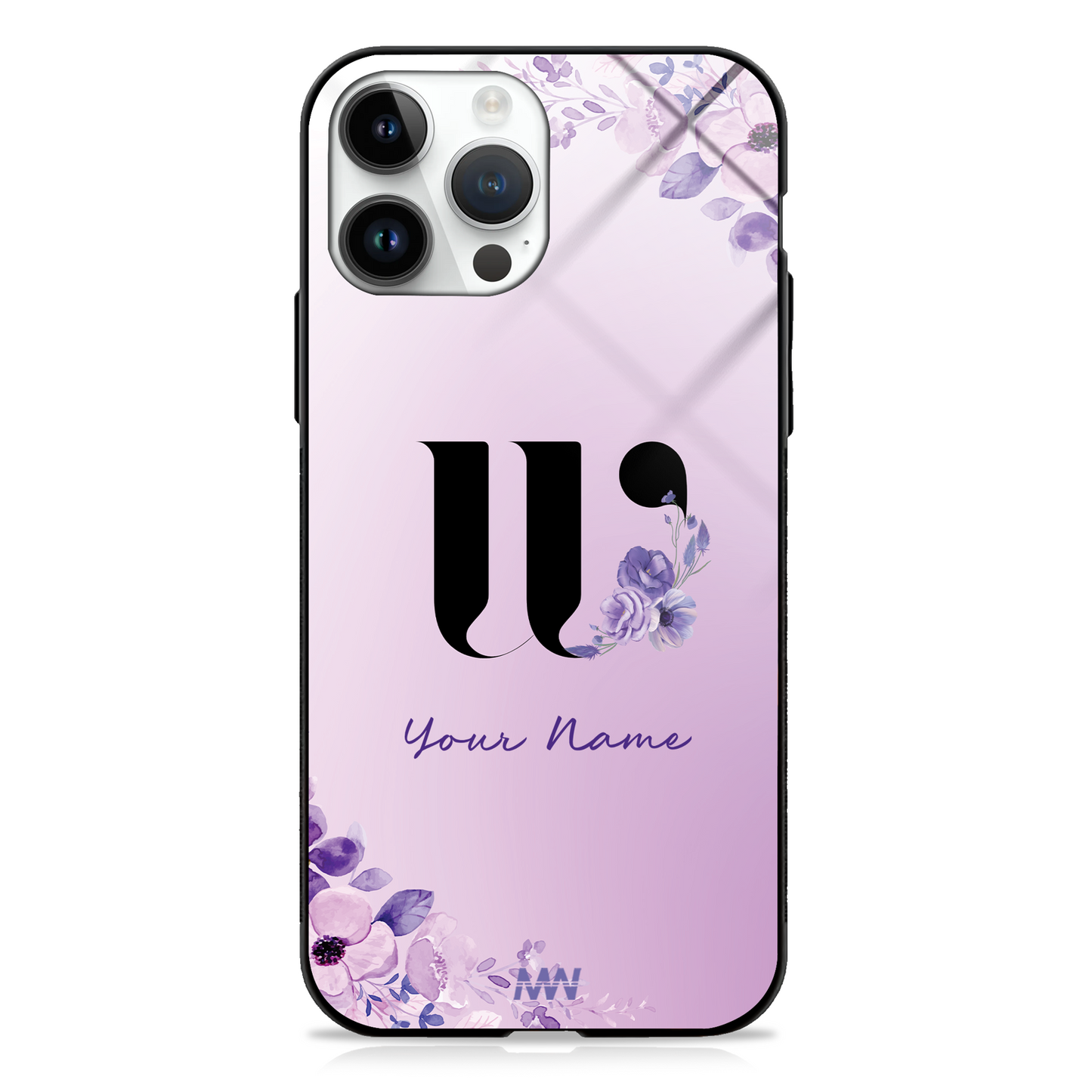 Purple Petals Custom Name Floral Premium GLASS CASES - - MW Stuffs -