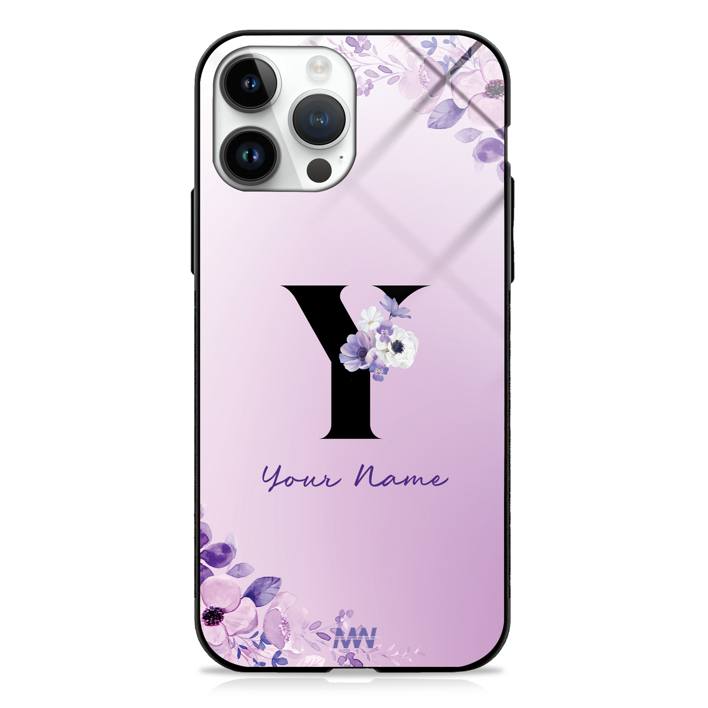 Purple Petals Custom Name Floral Premium GLASS CASES - - MW Stuffs -