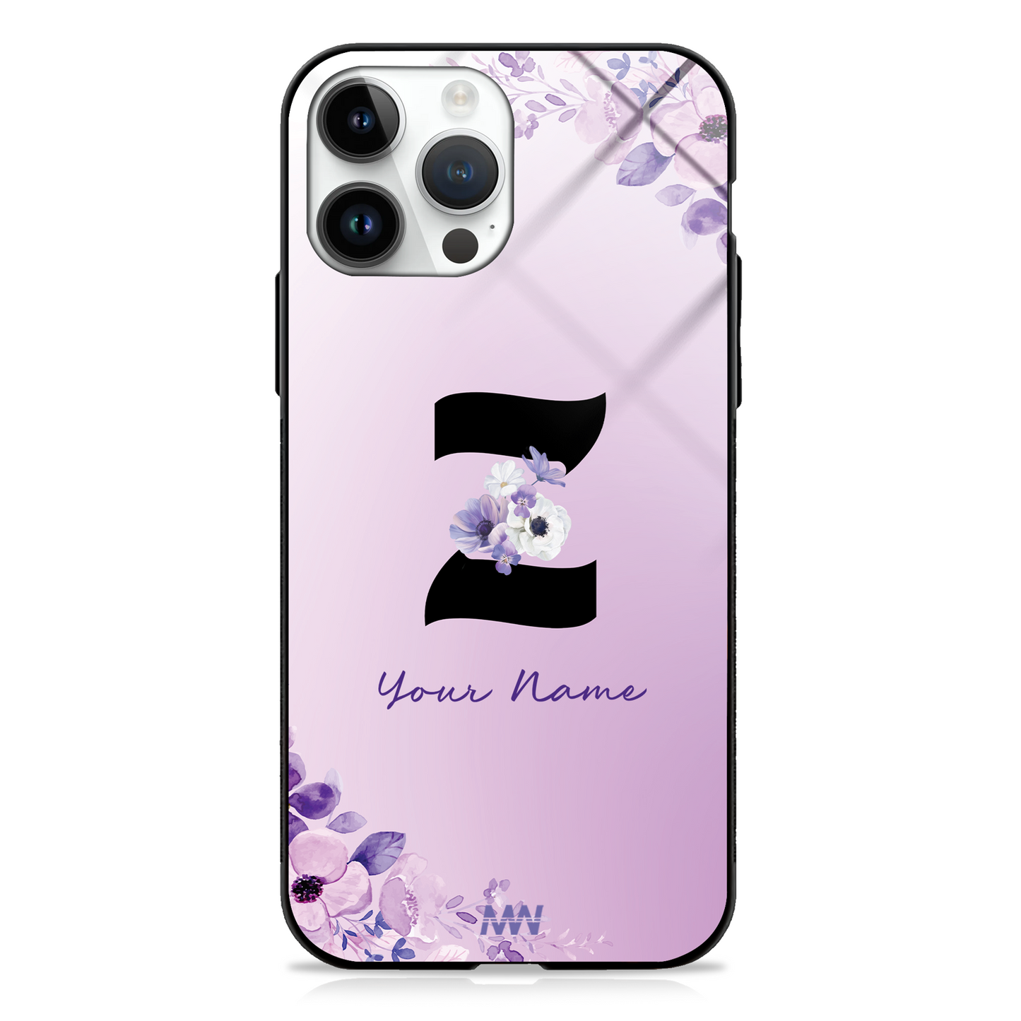 Purple Petals Custom Name Floral Premium GLASS CASES - - MW Stuffs -