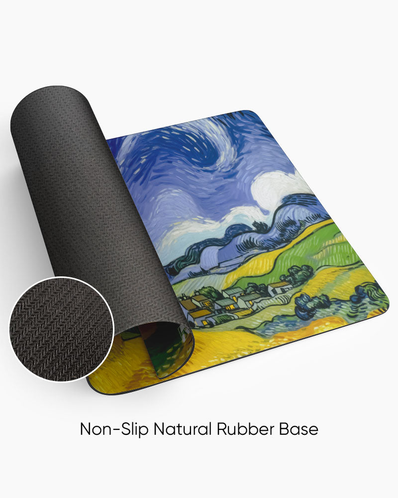 Starry Silhouette Windmill at Twilight Deskmat