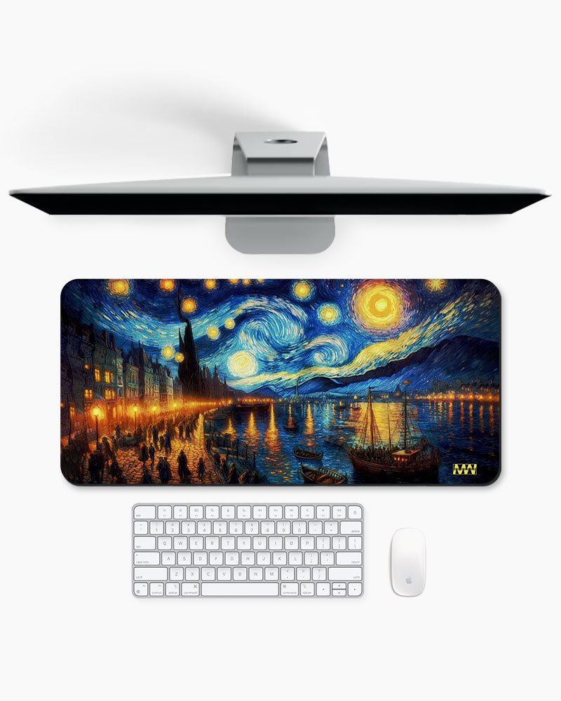 Van Gogh's Starry Cityscape Deskmat