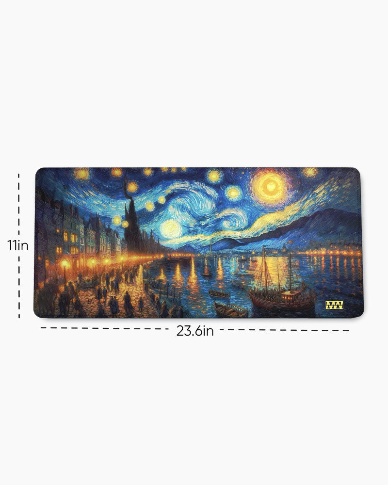Van Gogh's Starry Cityscape Deskmat