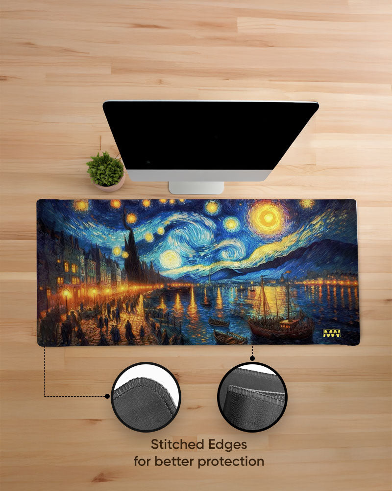 Van Gogh's Starry Cityscape Deskmat