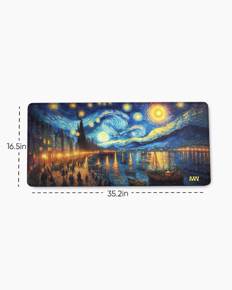 Van Gogh's Starry Cityscape Deskmat