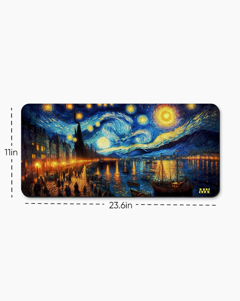 Van Gogh's Starry Cityscape Deskmat