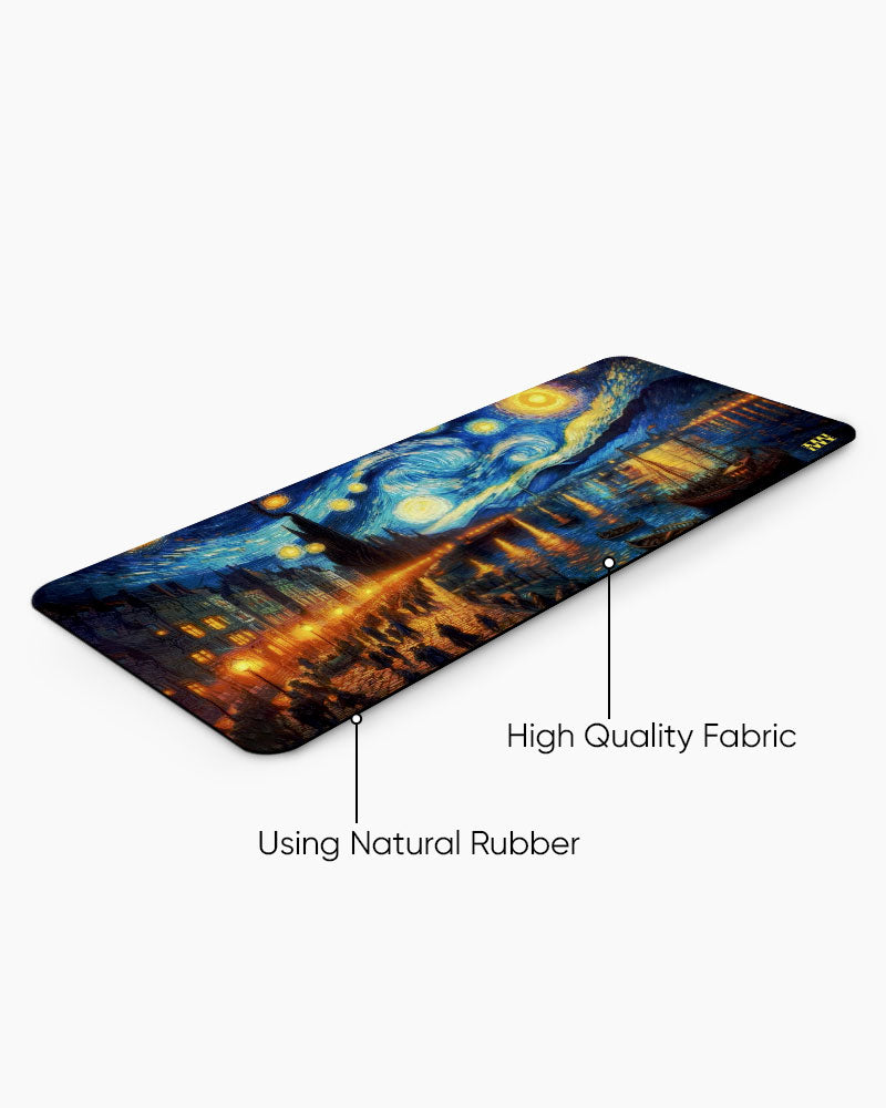 Van Gogh's Starry Cityscape Deskmat