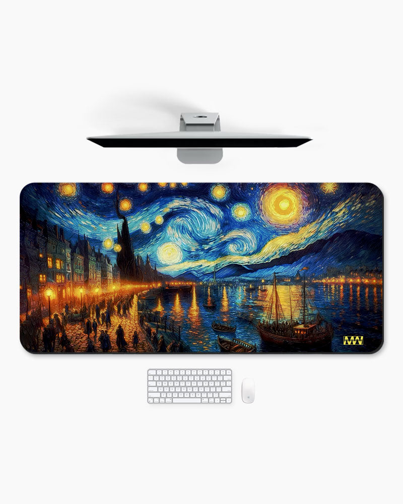 Van Gogh's Starry Cityscape Deskmat