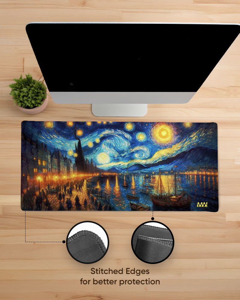 Van Gogh's Starry Cityscape Deskmat