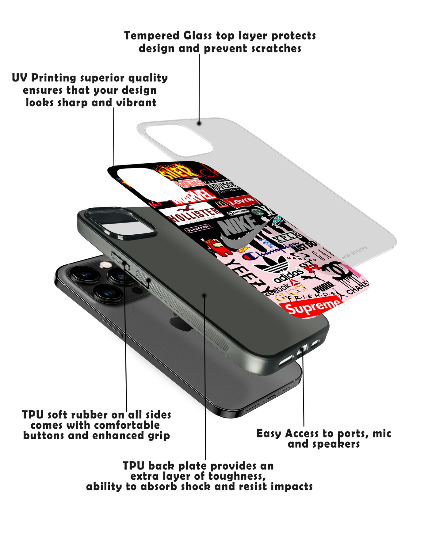 Wall of Brands Stickers Art Glass Case - - MW Stuffs -