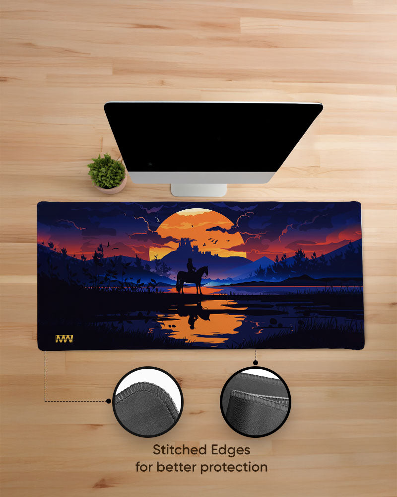 Western Sundown Cowboy's Reflection Deskmat