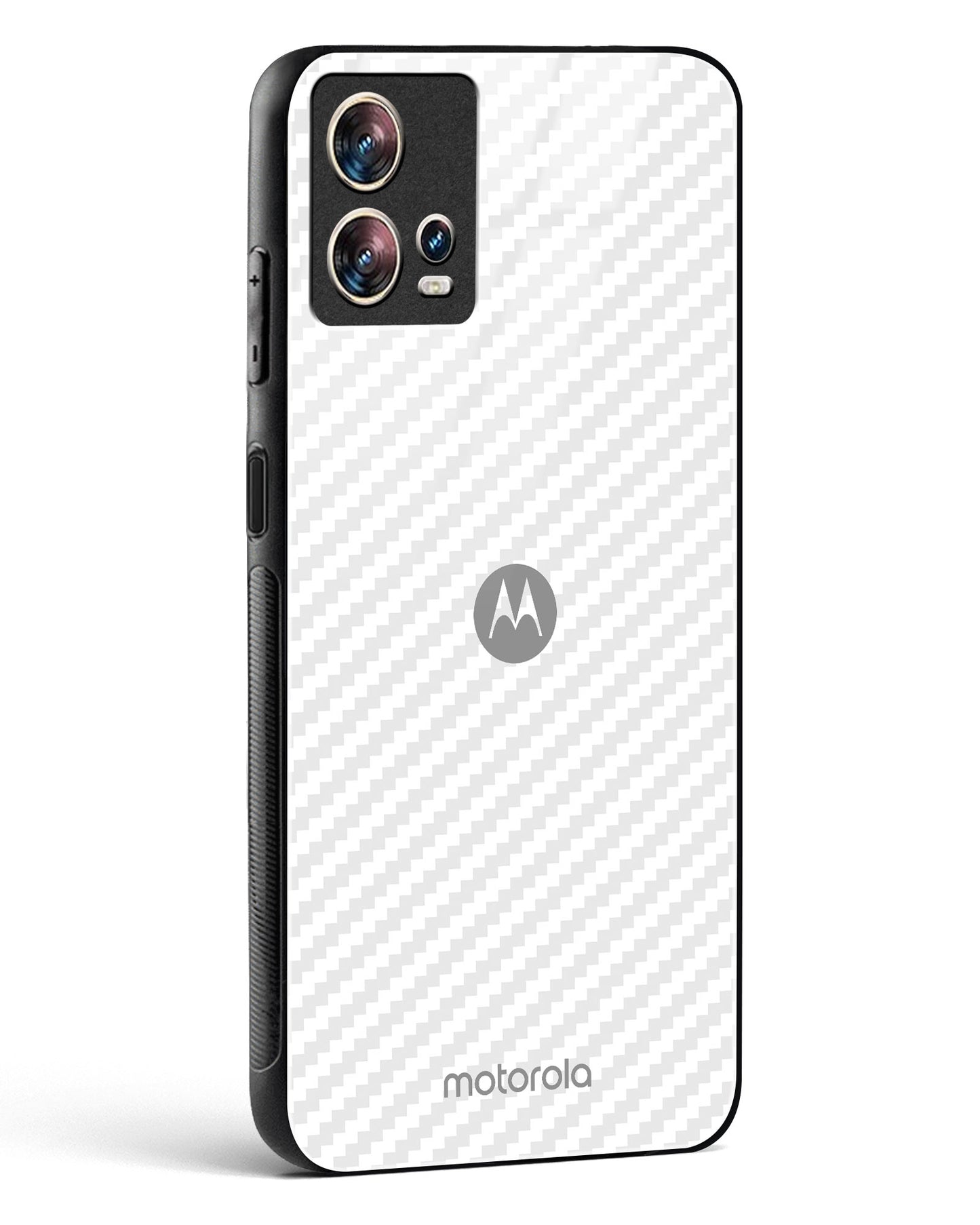 White Carbon Pattern Glass Phone Case-Motorola Edge 30 Fusion
