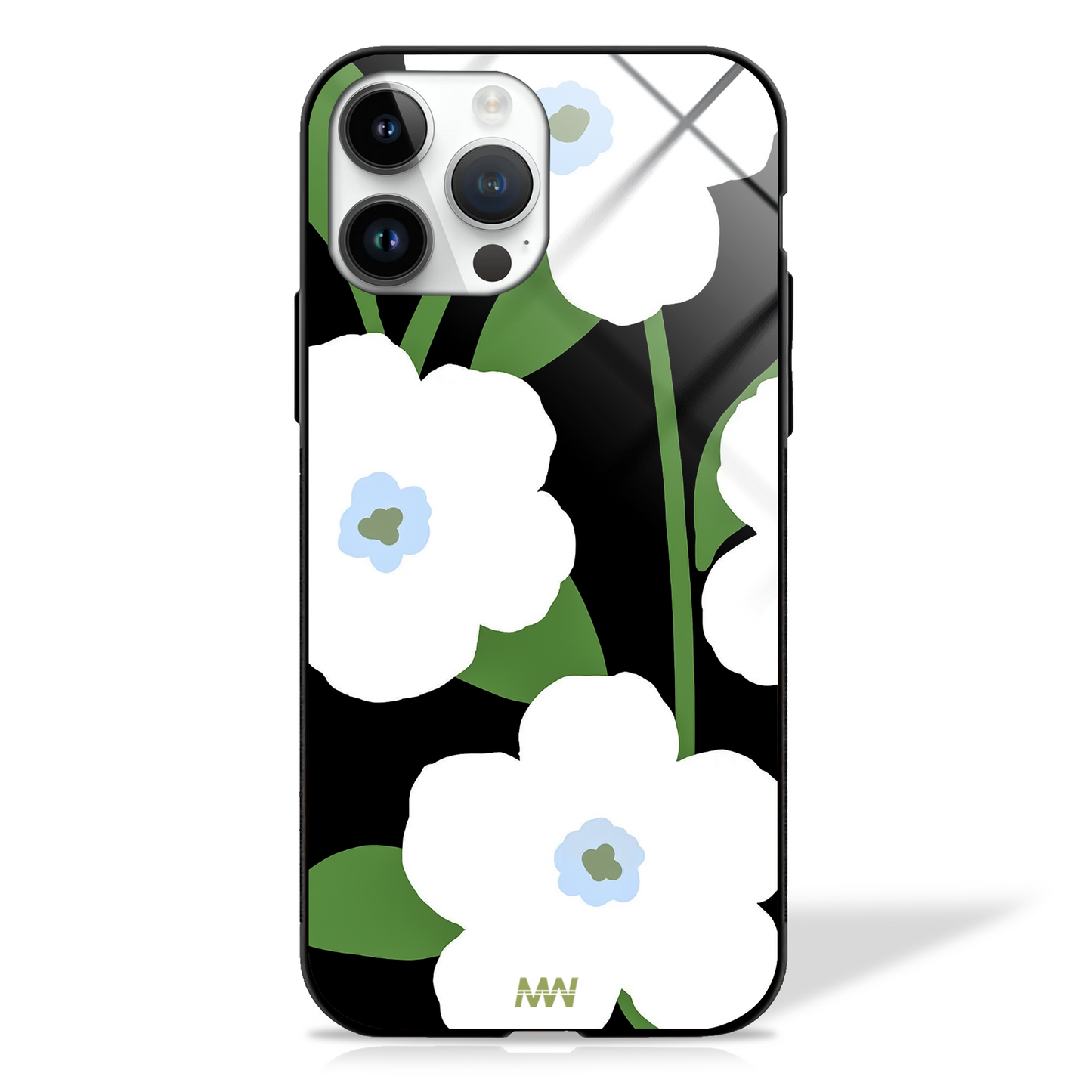 White Floral Bloom GLASS CASE - - MW Stuffs -