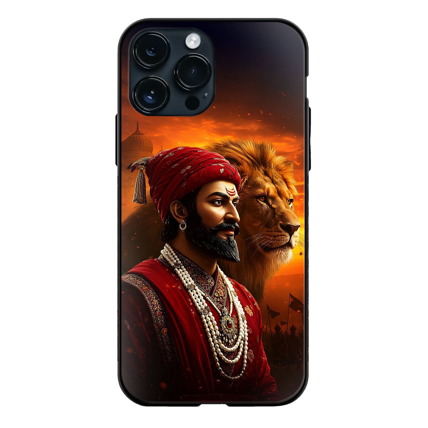 Chhatrapati Shivaji Maharaj Lion Red Outfit Fiery Glass Case