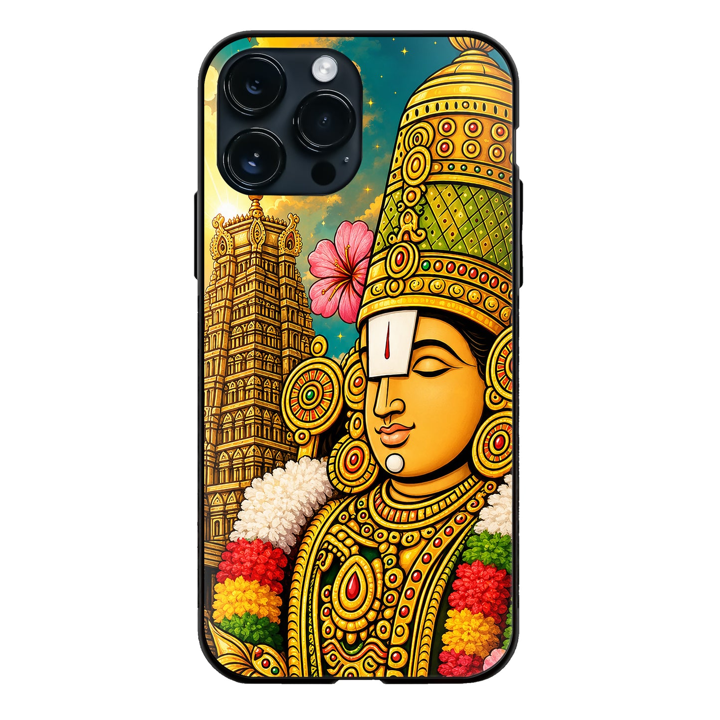 God Balaji Colorful Art Golden Crown Temple Glass Case