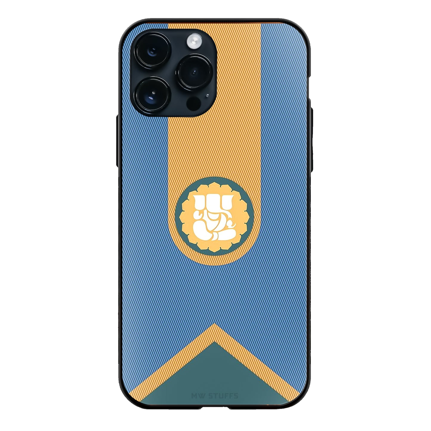 God Ganesha Minimalist Geometric Blue Gold Stripes Glass Case