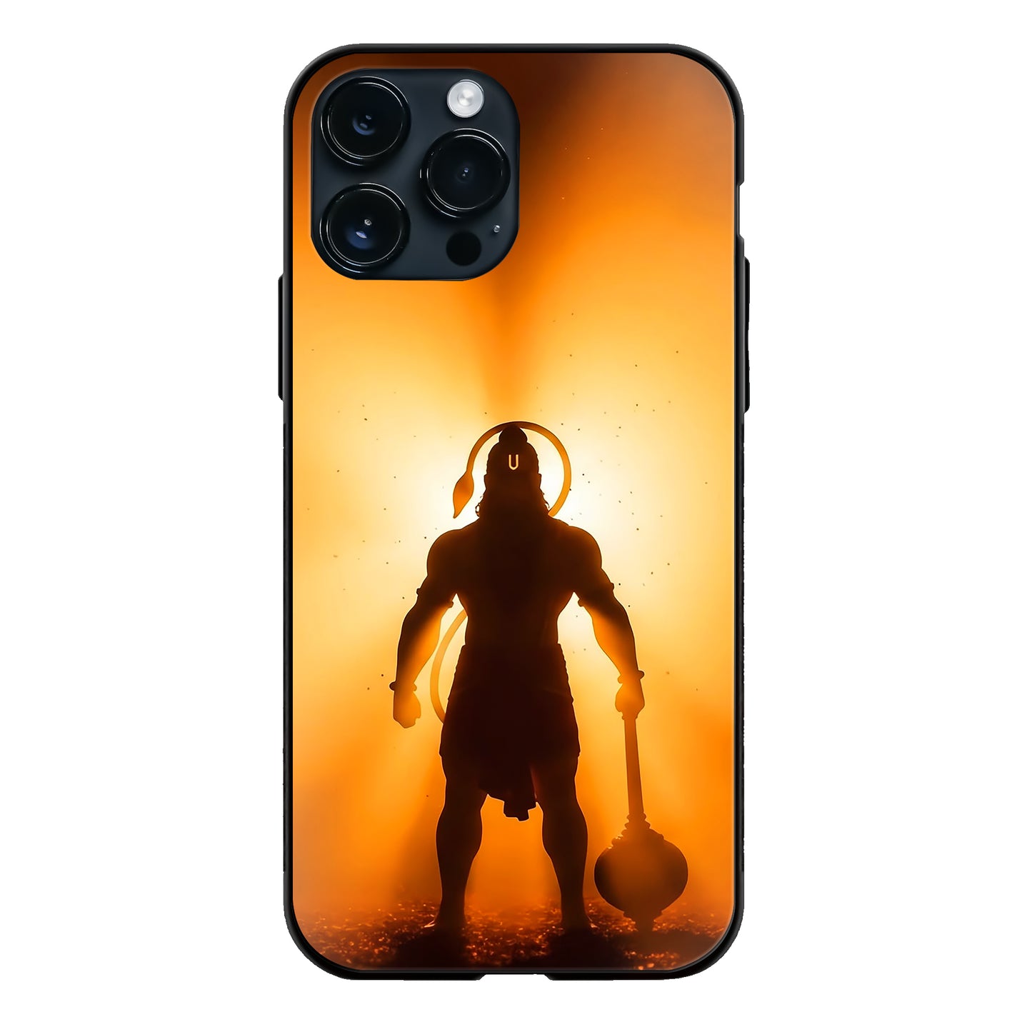 God Hanuman Powerful Silhouette Mace Orange Sunset Glass Case