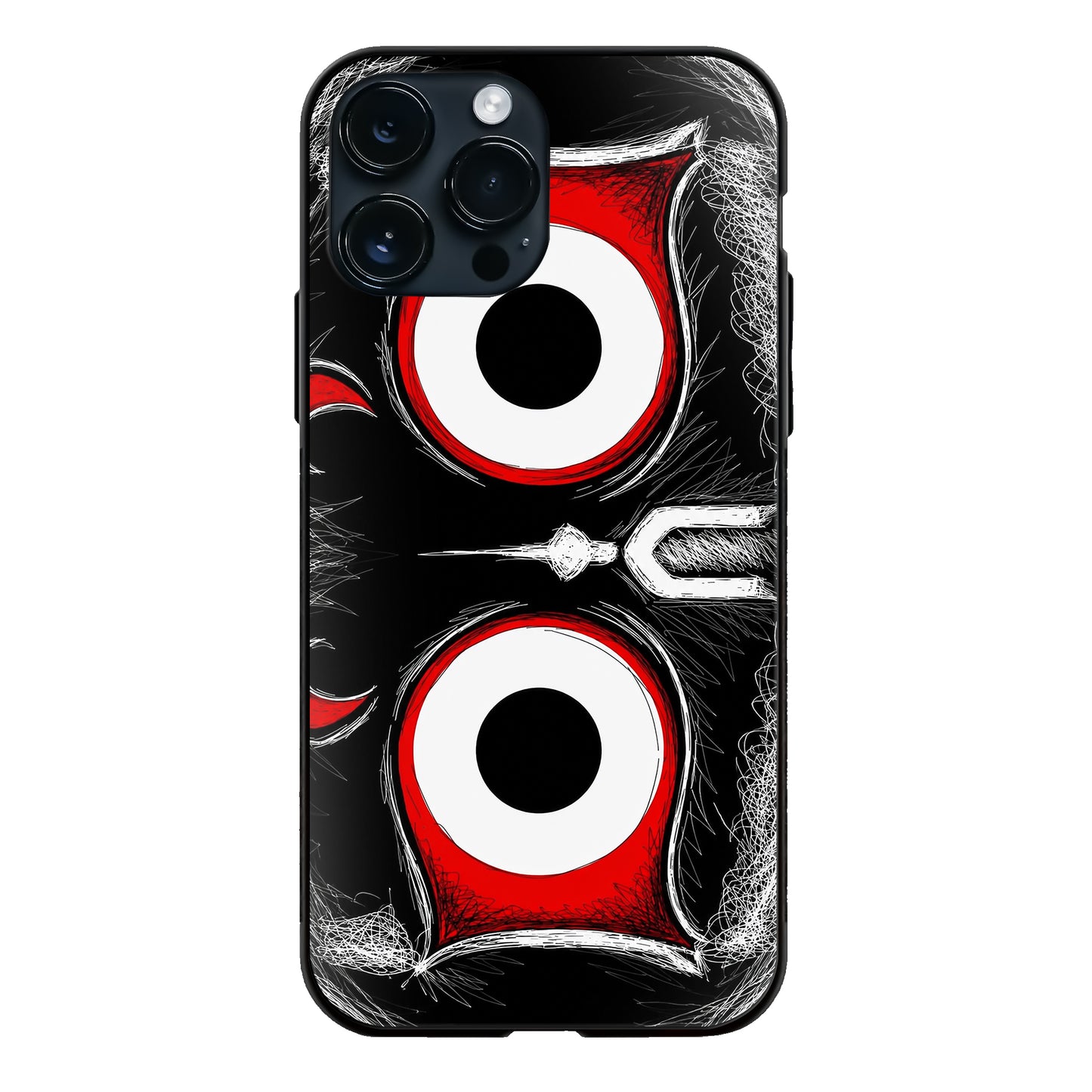 God Jagannath Closeup Eyes Red White Sketch Black Glass Case
