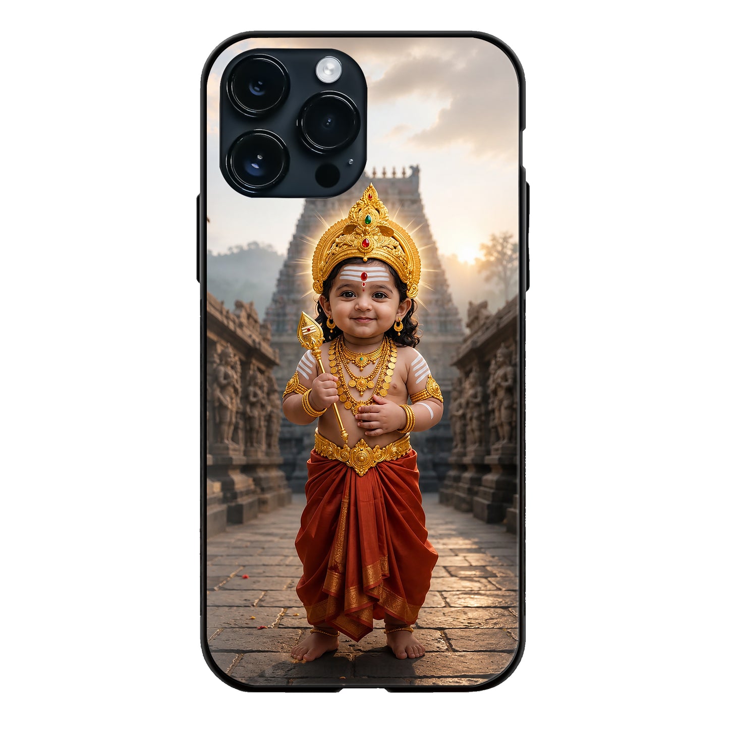 God Murugan Baby Smiling Temple Vel Gold Ornaments Glass Case