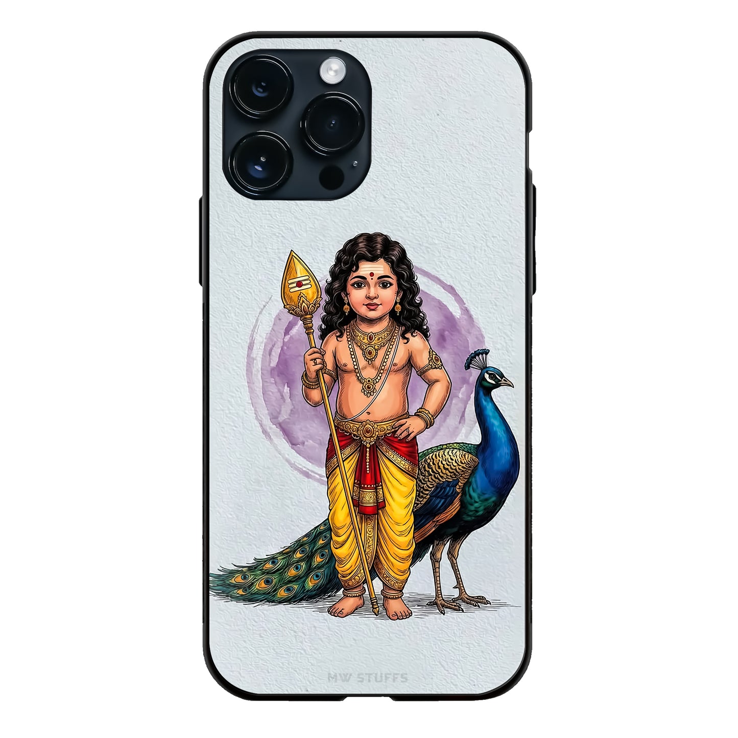 Baby God Murugan Standing Vel Peacock Watercolor Glass Case