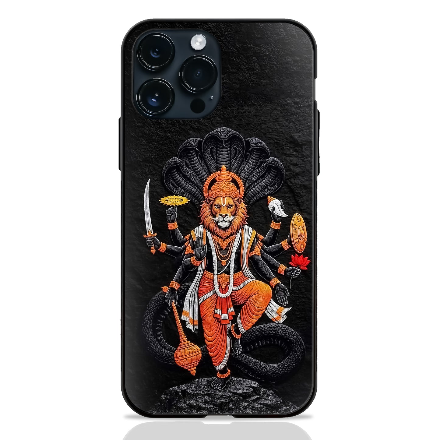 God Narasimha Lion Face Multi Arm Cobra Dark Glass Case