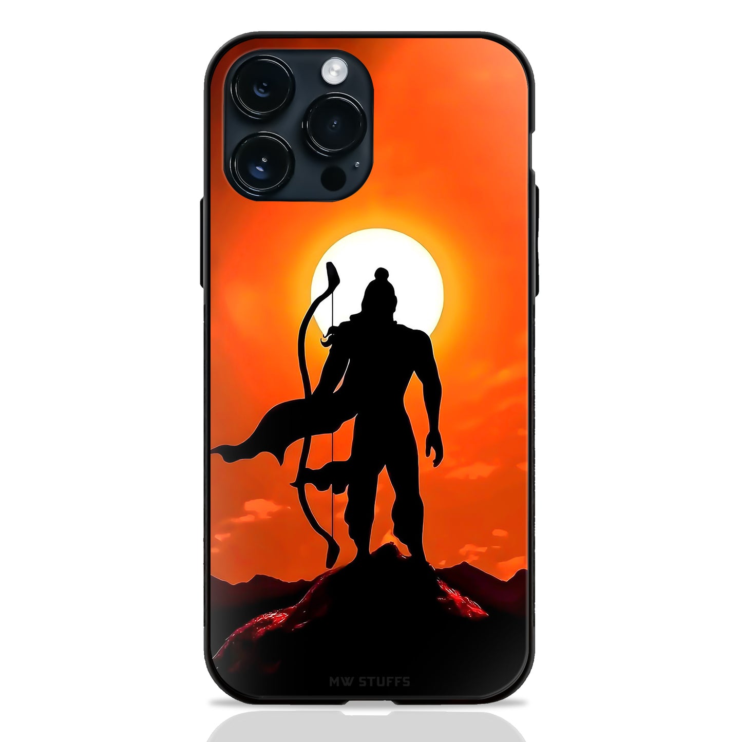 God Rama Silhouette Bow Arrow Orange Sunset Glass Case