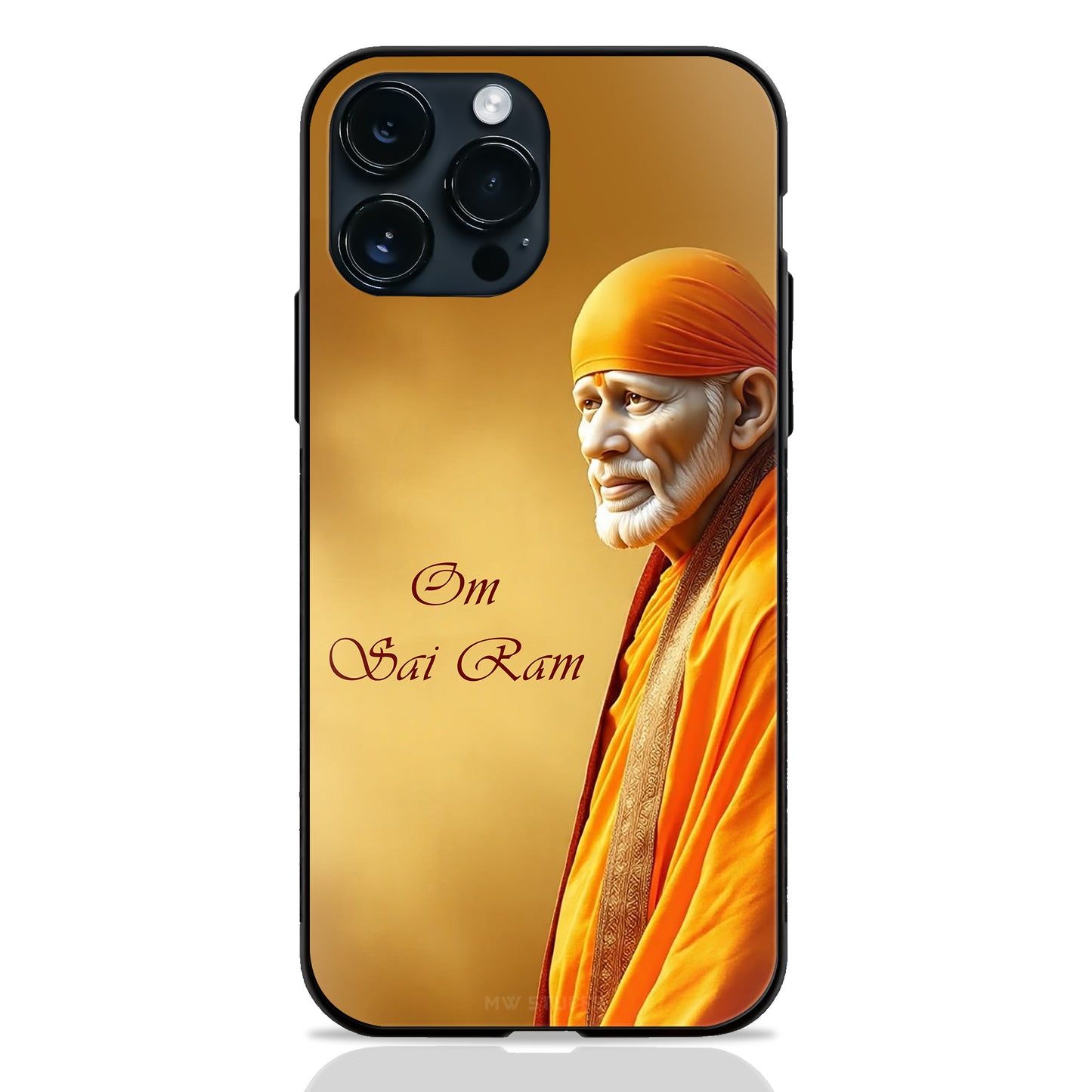 God Sai Baba Om Sai Ram Golden Orange Glass Case