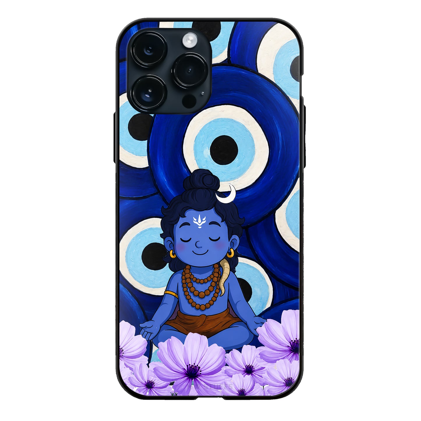 Baby God Shiva Meditating Evil Eye Nazar Floral Glass Case