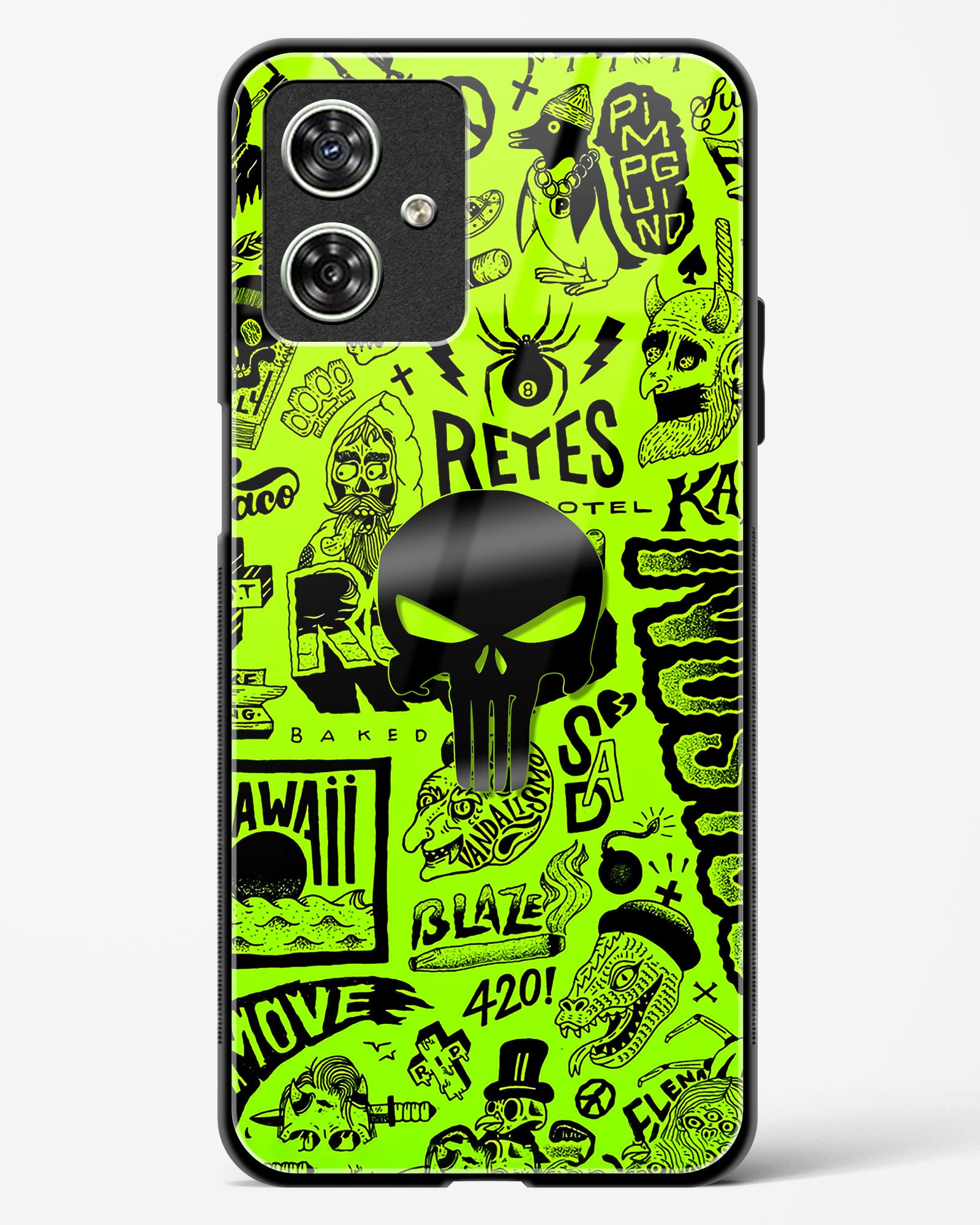 4D Skull Logo Graffiti Glass Phone Case-Moto G64 5G