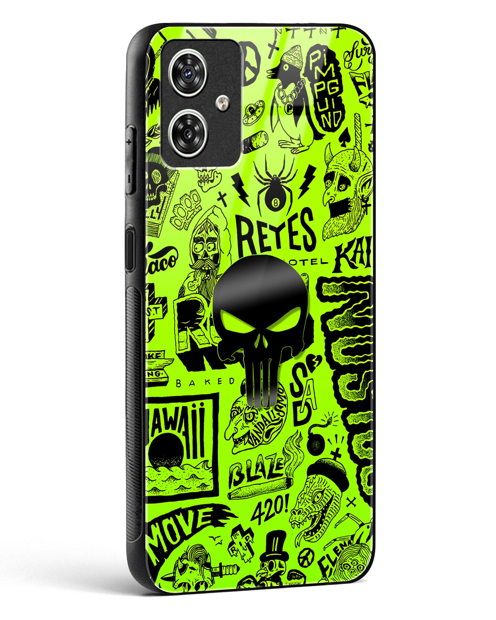 4D Skull Logo Graffiti Glass Phone Case-Moto G64 5G
