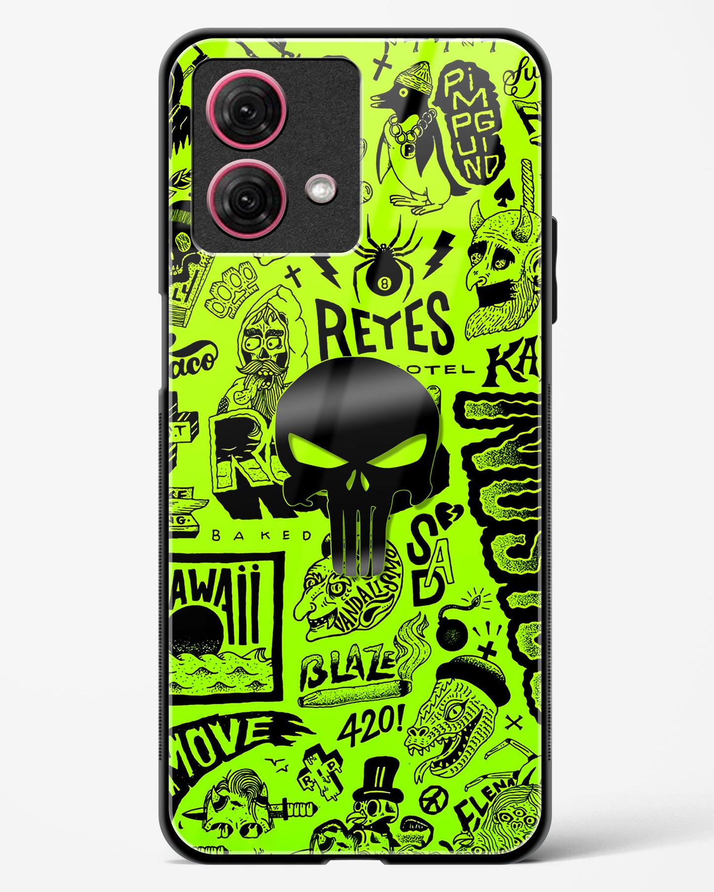 4D Skull Logo Graffiti Glass Phone Case-Moto G84 5G