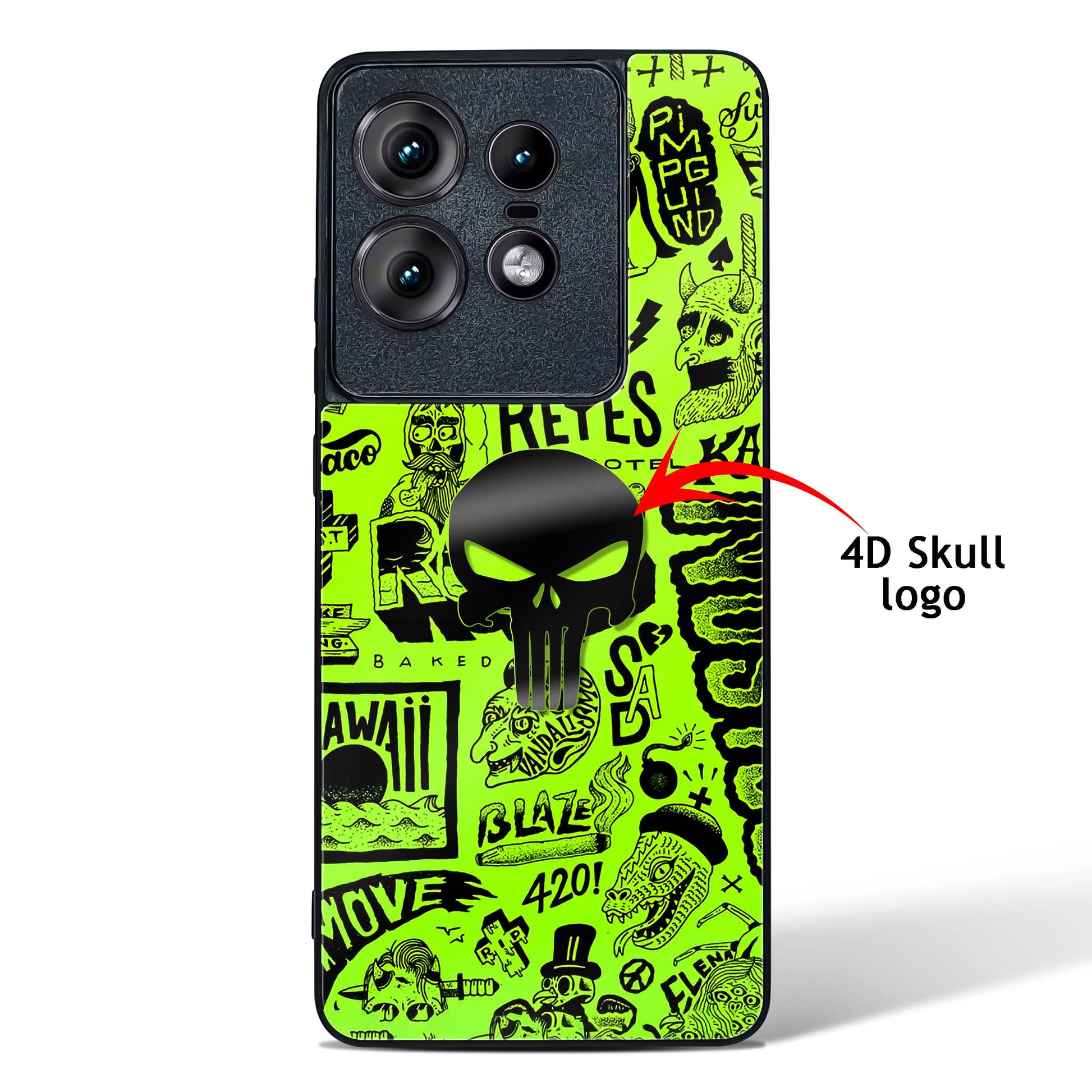 4D Skull Logo Graffiti Glass Phone Case-Motorola Edge 50 Pro