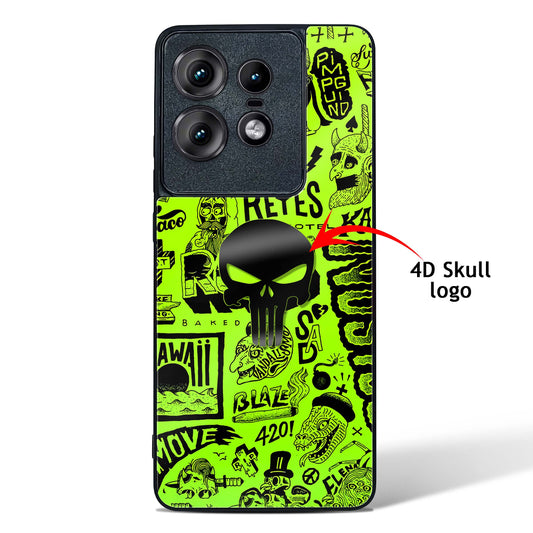 4D Skull Logo Graffiti Glass Phone Case-Motorola Edge 50 Pro