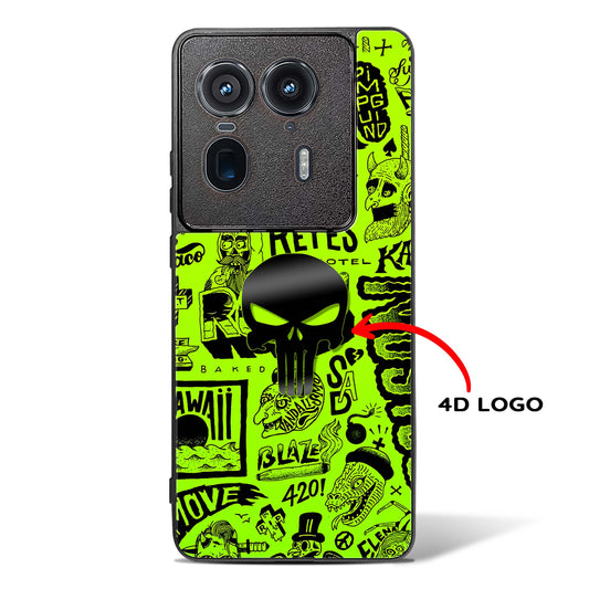 4D Skull Logo Graffiti Glass Phone Case-Motorola Edge 50 Ultra