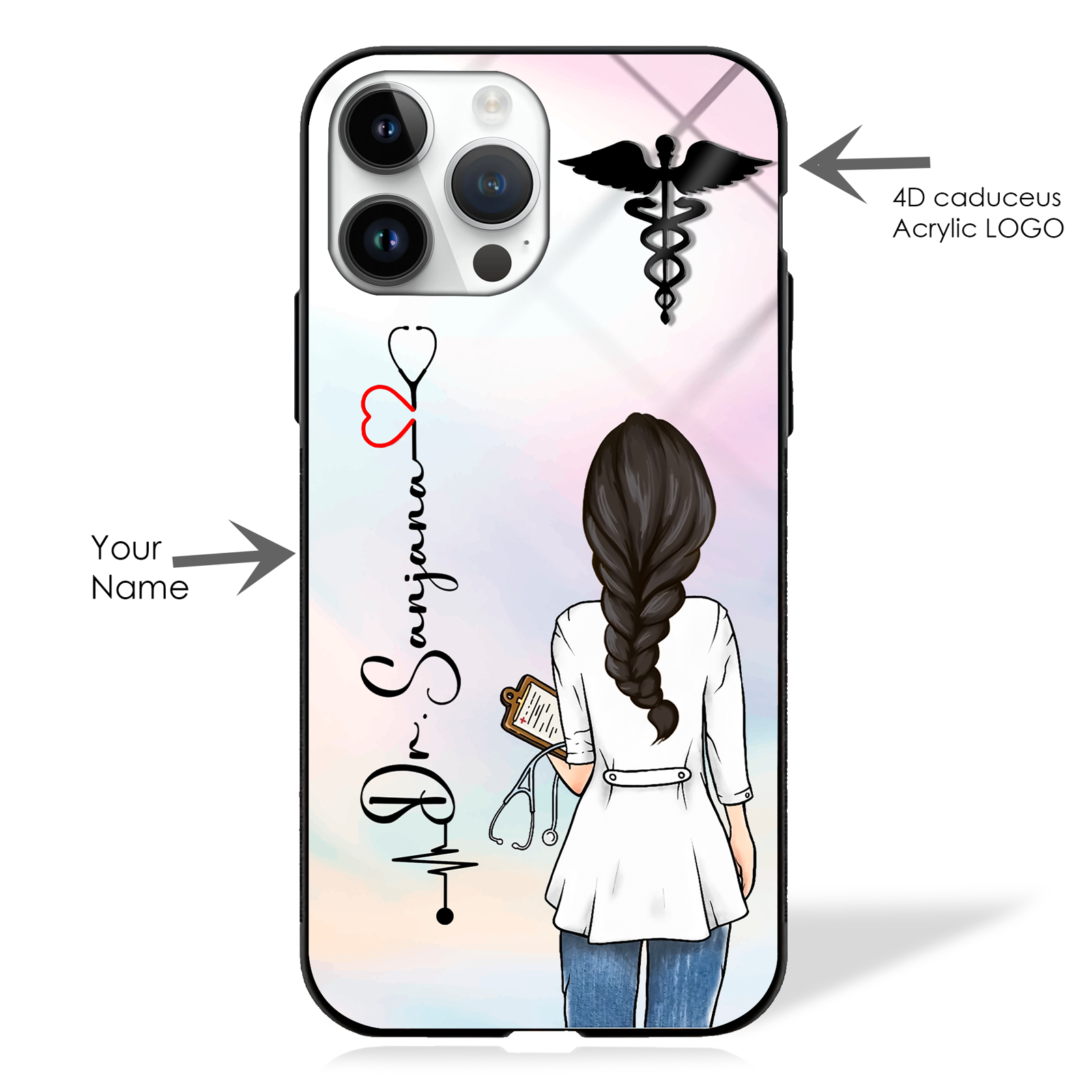 4D Doctor Logo Custom Name GLASS CASE -  - MW Stuffs - 
